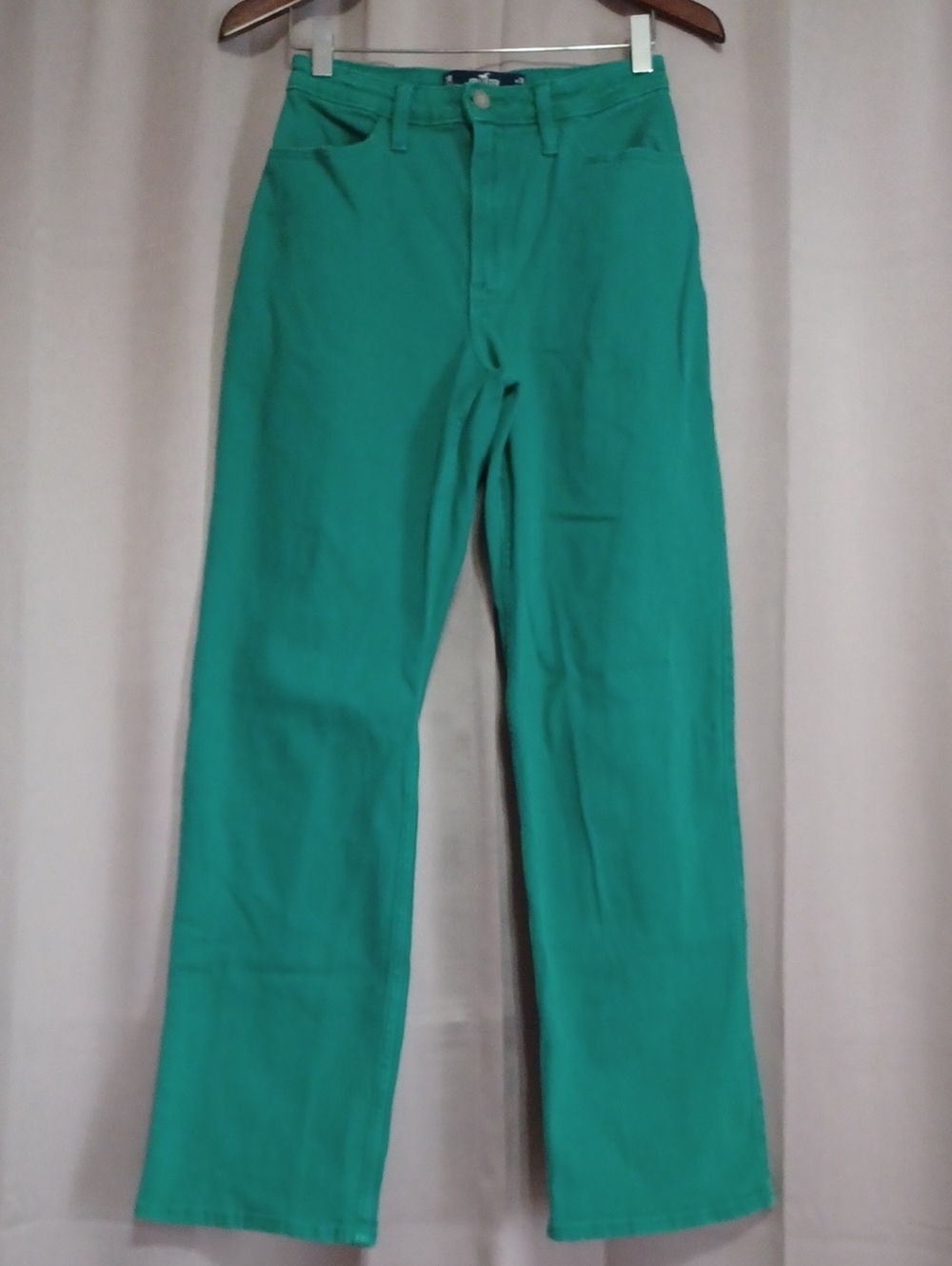 Hollister Bright Green Ultra High-Rise Dad Jeans 3R Straight Leg Pockets Stretch